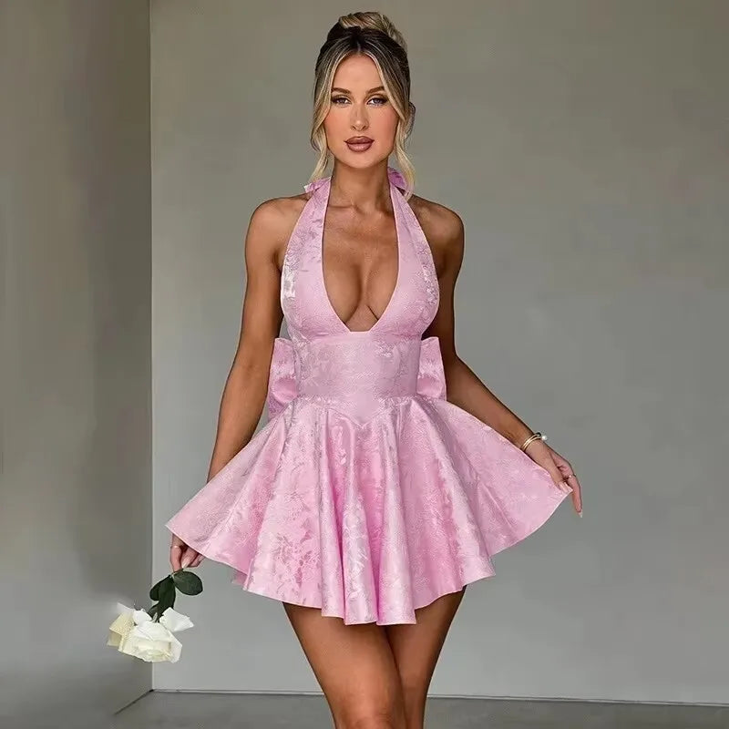 Jacquard Bow Strapless Backless Mini Dress 12