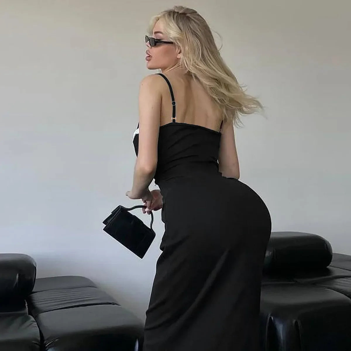 Contrast Lace Trim Bow Front Spaghetti Strap Bodycon Maxi Dress 7