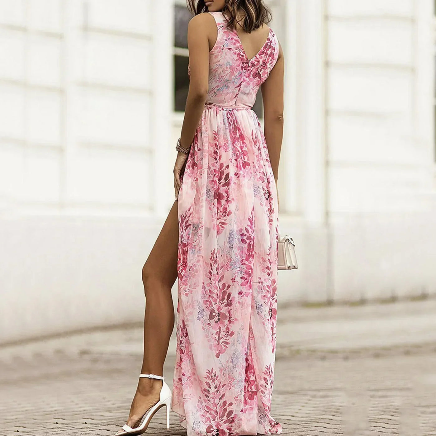 Floral V-Neck Wrap High Split Maxi Dress 3