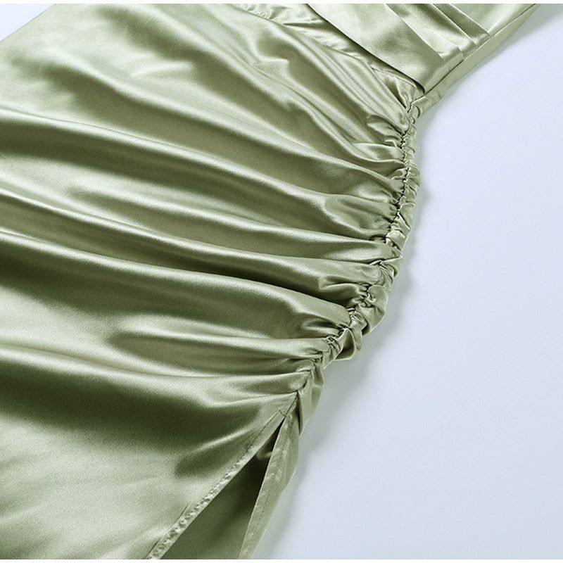 Magnificence Of Her Ruched Satin Midi Dress - View 11