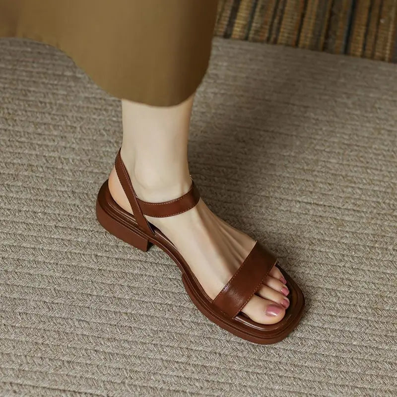 Open Toe Ankle Strap Buckle Flat Sandals