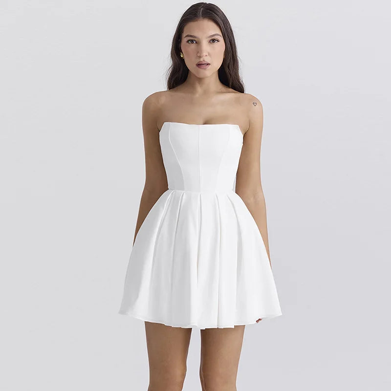 Strapless Corset Pleated A-Line Mini Dress