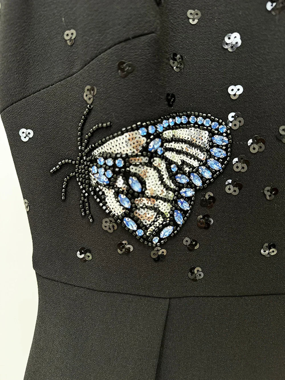 Sequin Butterfly Embellished Sleeveless A-Line Mini Dress