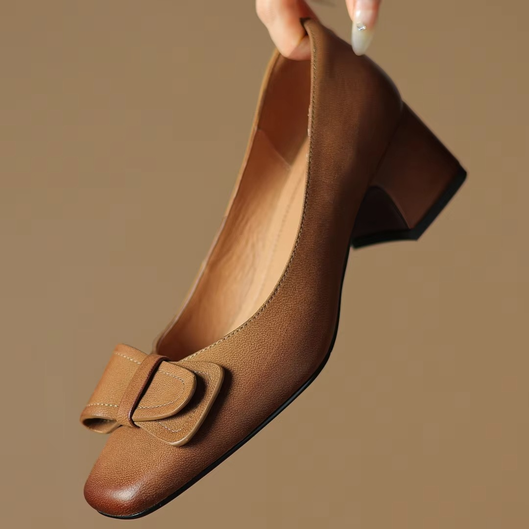 Square Toe Bow Slip On Ballet Flats