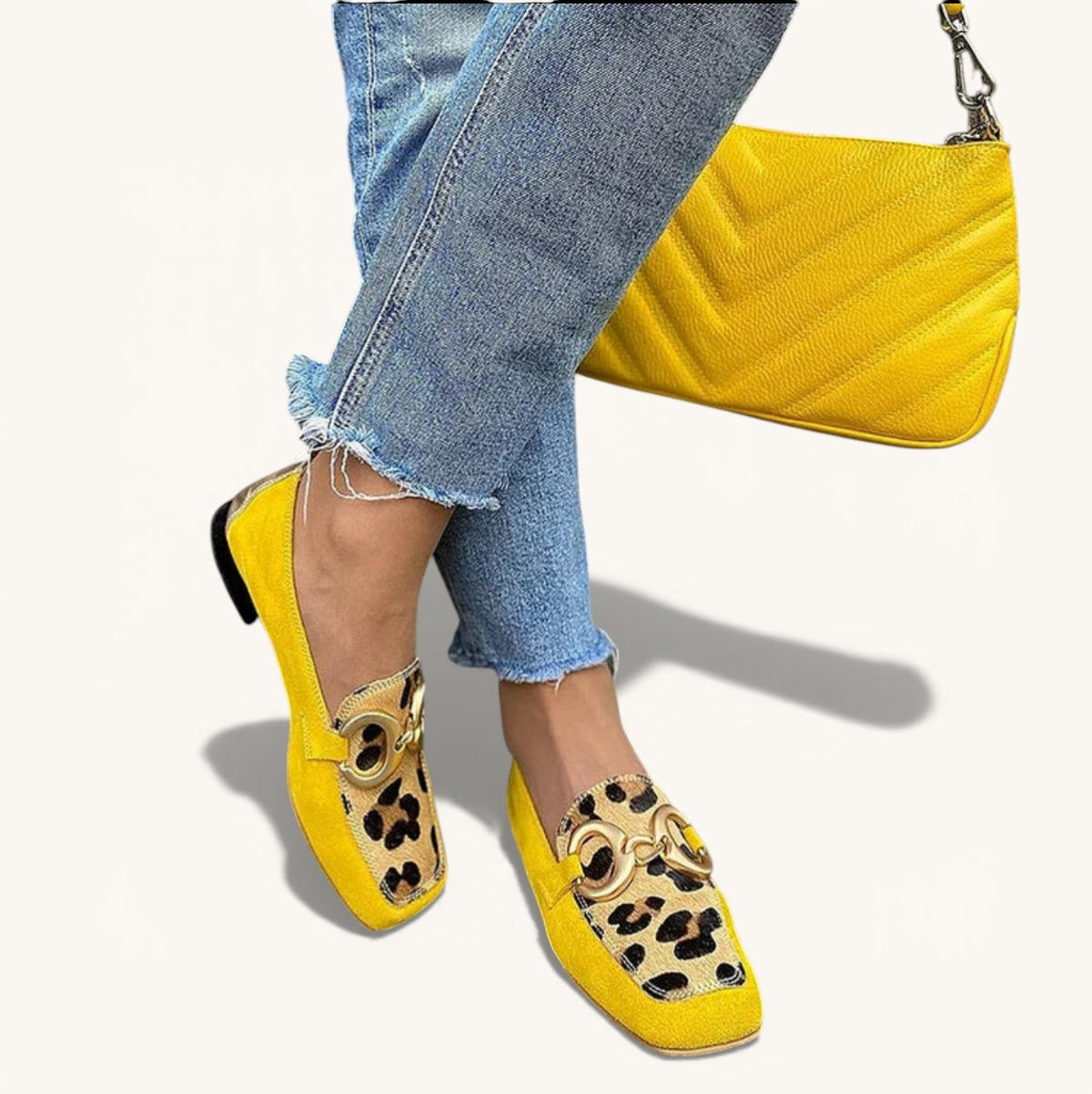 Leopard Print Square Toe Buckle Loafers
