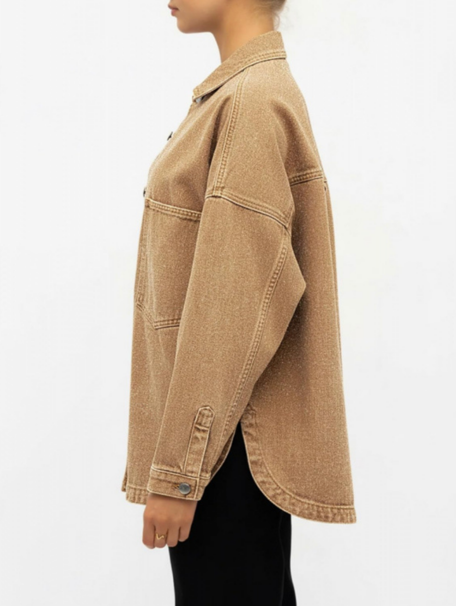 Oversized Chest Pocket Button Front Denim Shirt Jacket