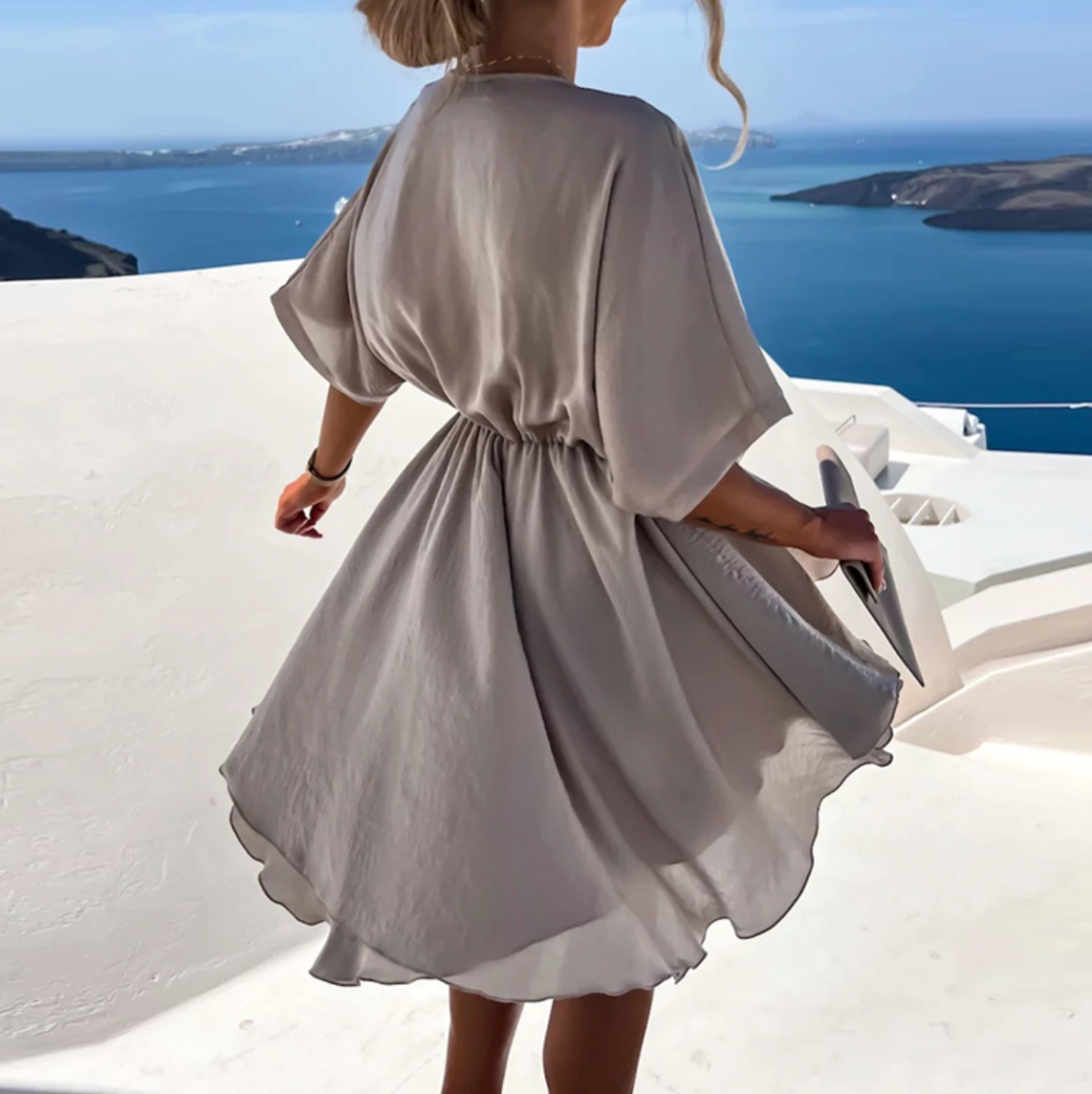 Satin Wrap V-Neck Batwing Sleeve Mini Dress 8