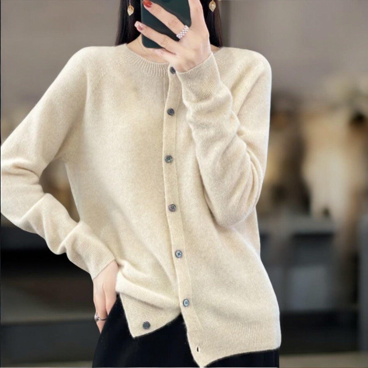 Crew Neck Button Front Knit Cardigan 9
