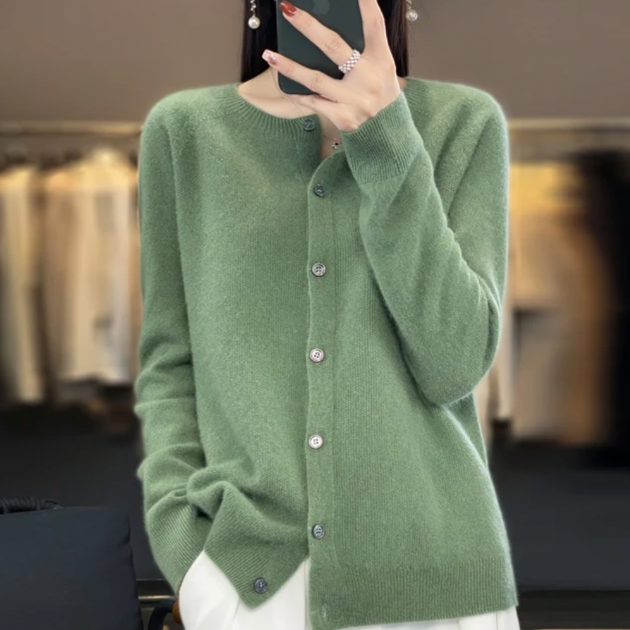 Crew Neck Button Front Knit Cardigan