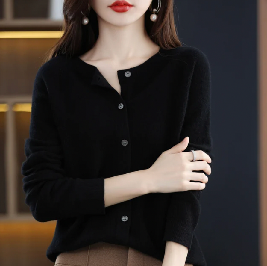 Crew Neck Button Front Knit Cardigan 2