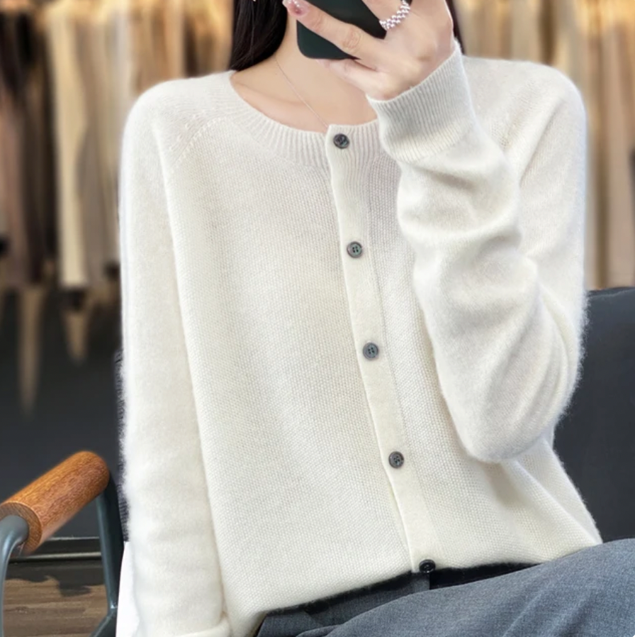 Crew Neck Button Front Knit Cardigan 4