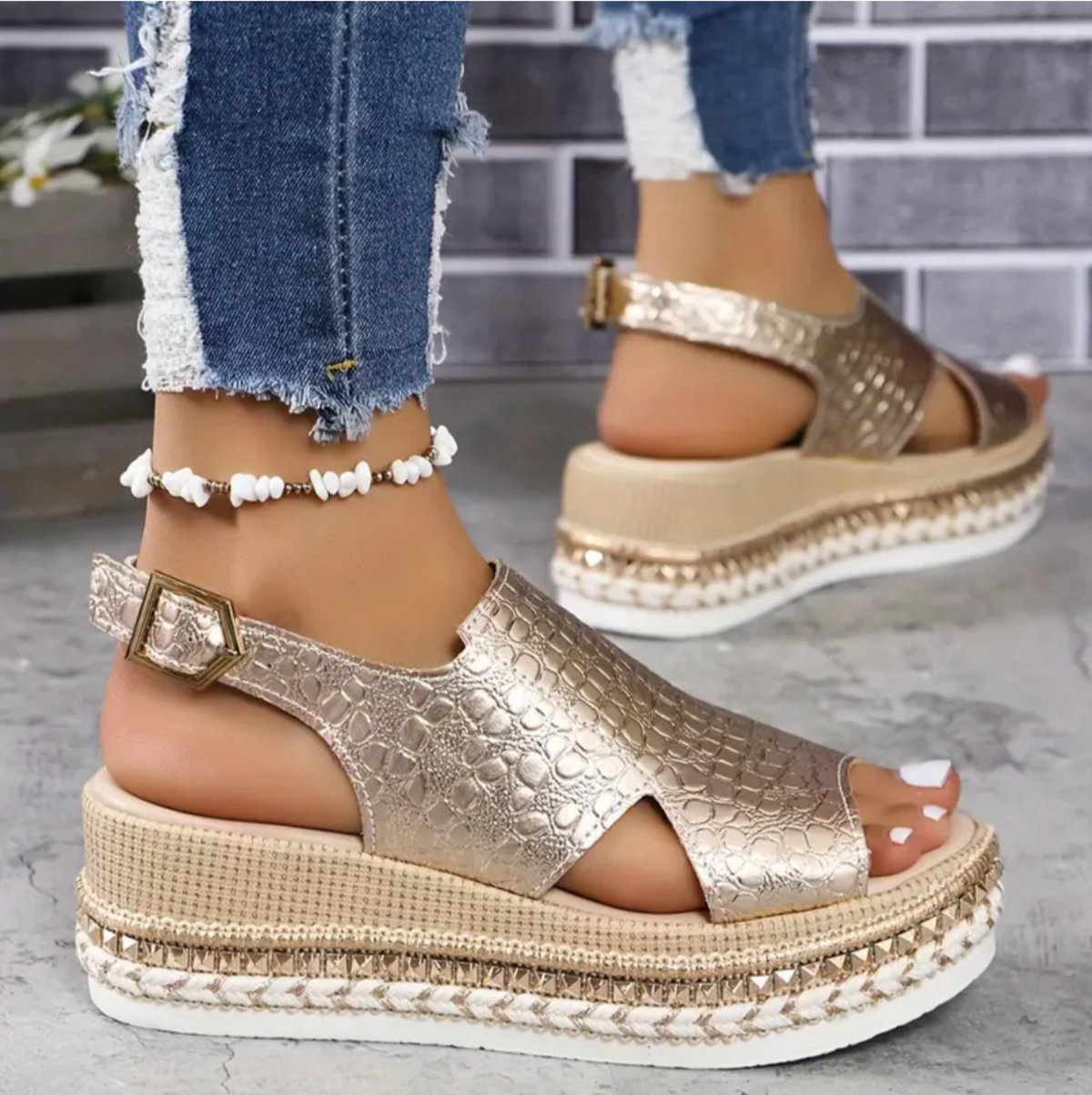 Peep Toe Slingback Espadrille Flatform Sandals