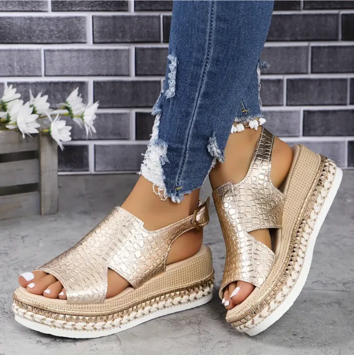 Peep Toe Slingback Espadrille Flatform Sandals