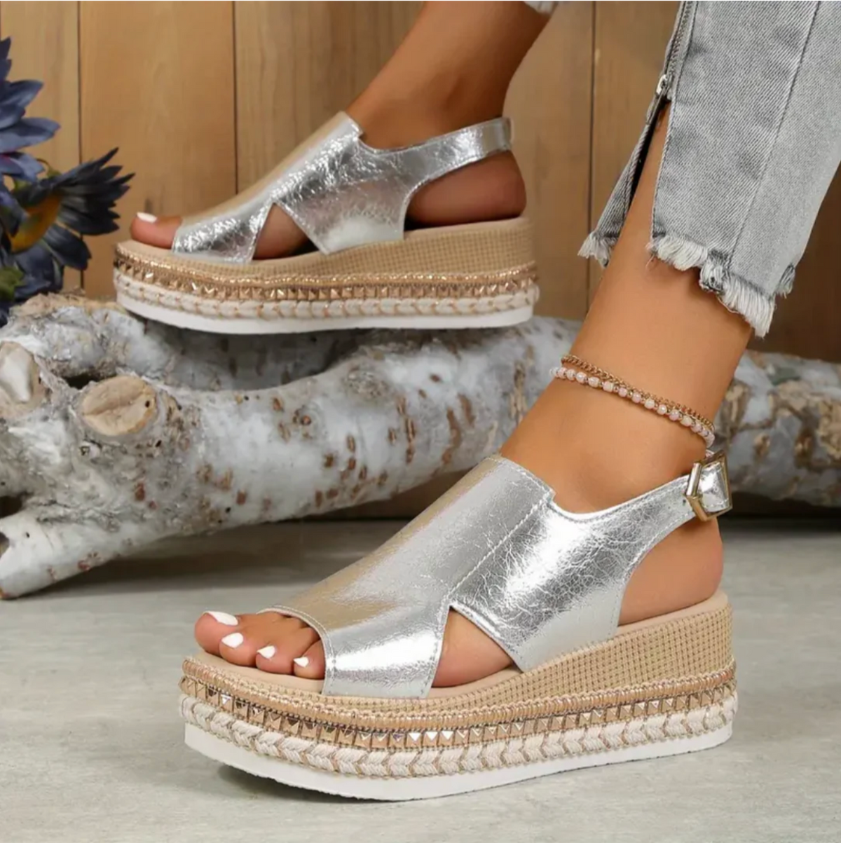 Peep Toe Slingback Espadrille Flatform Sandals