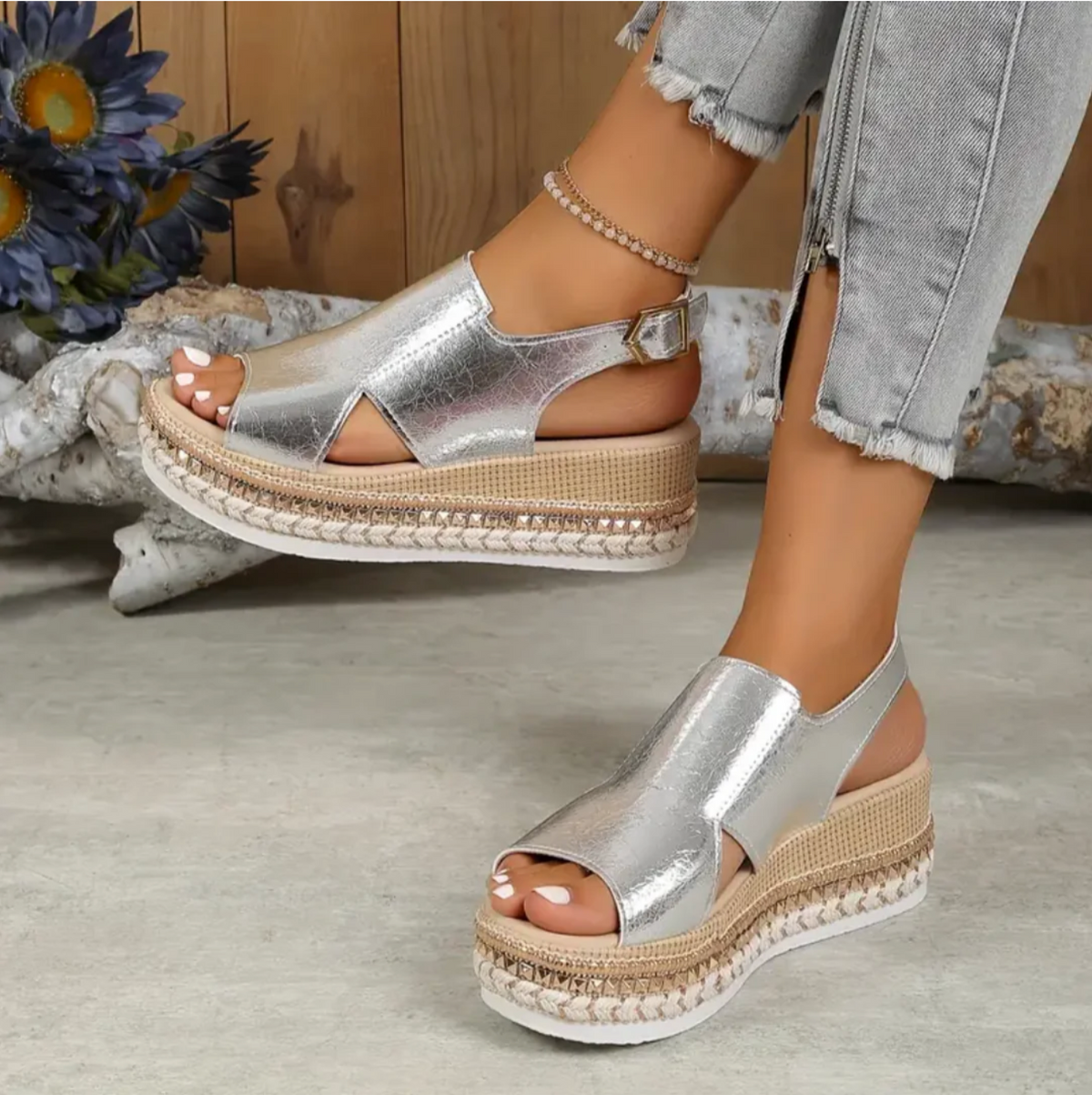 Peep Toe Slingback Espadrille Flatform Sandals