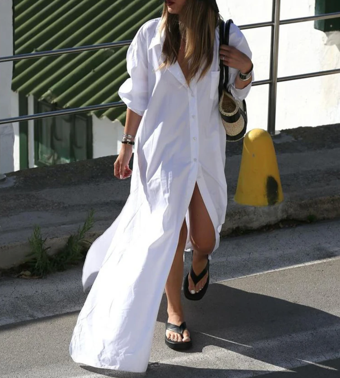 Deep V-Neck Long Sleeve Tiered Flowy Boho Summer Dress