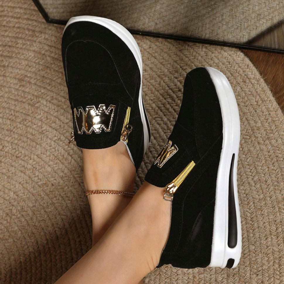 Suede Look Zip Front Platform Slip On Sneakers