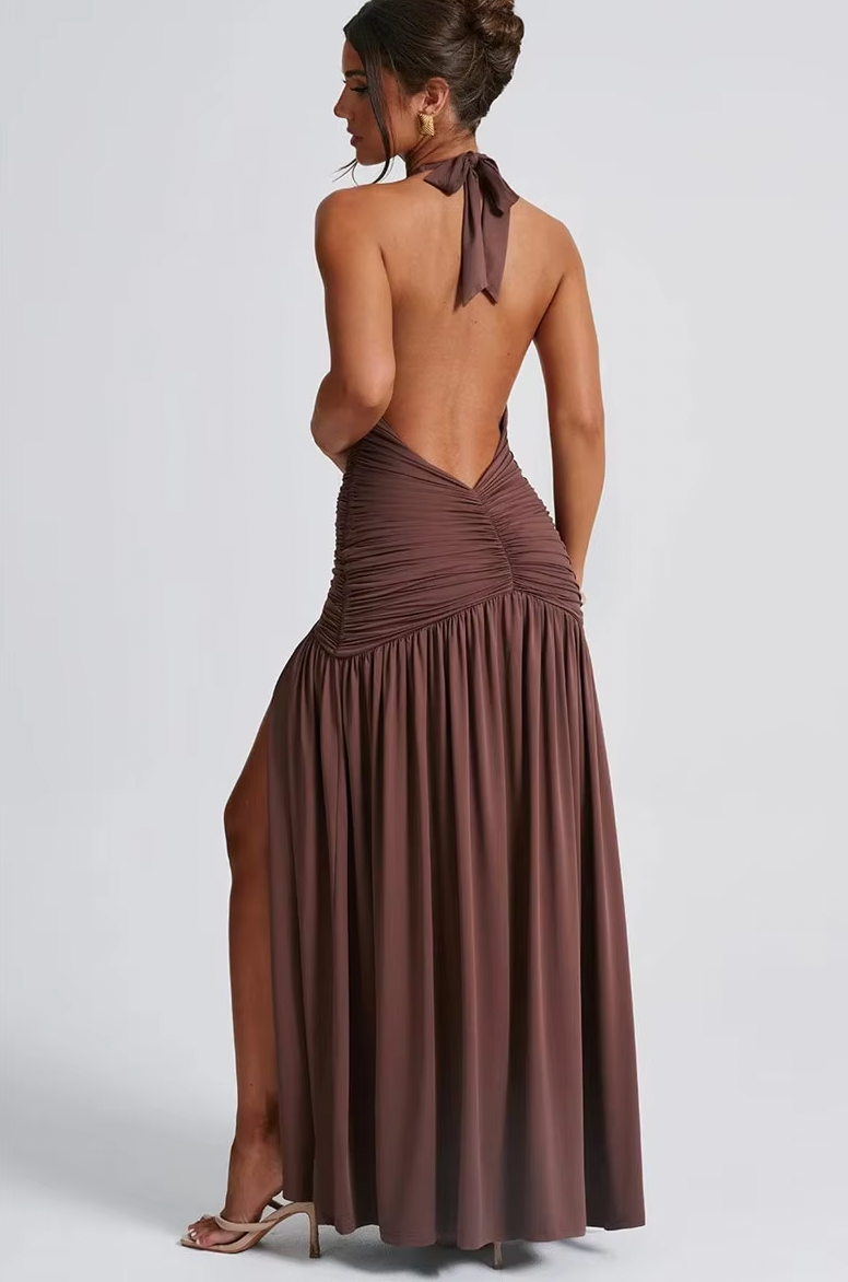 Halter Deep V-Neck High Split Maxi Dress 5