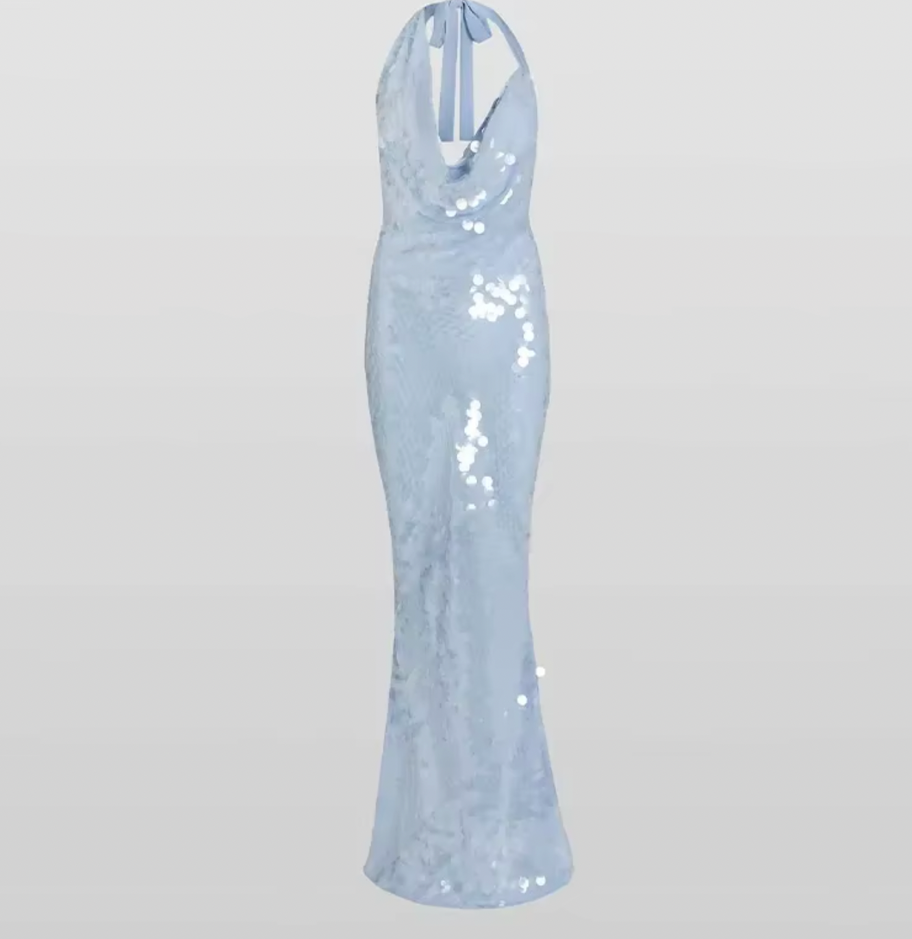 Sequin Halter Cowl Neck Mermaid Gown 2