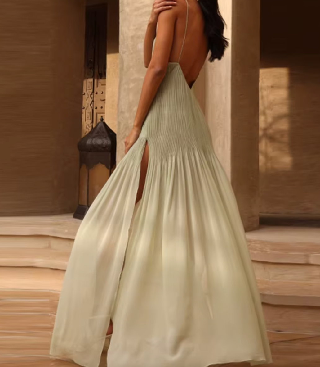 Deep V-Neck Spaghetti Strap Fringe Maxi Dress 3