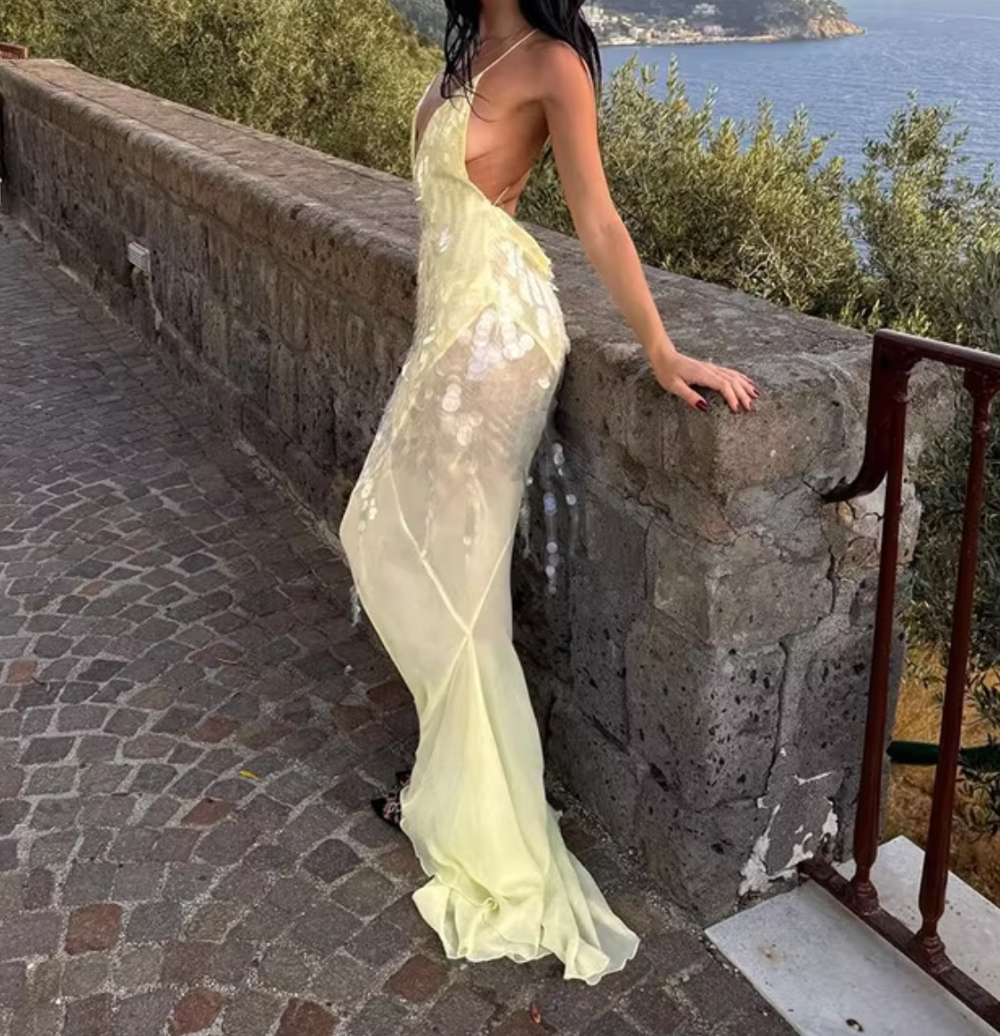 Sequin Cross Back Cowl Mermaid Maxi Dress 3