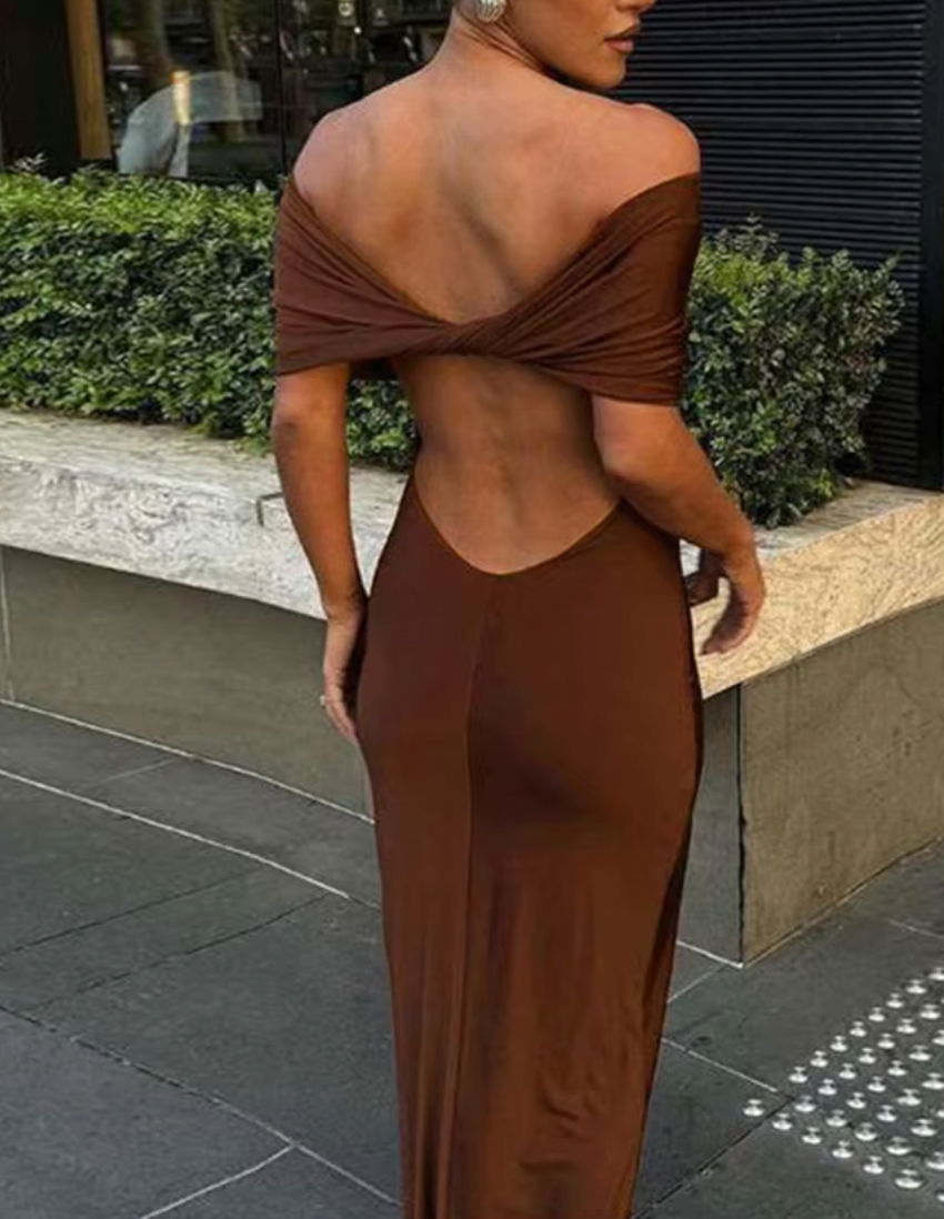 Off Shoulder Twist Backless Bodycon Maxi Dress