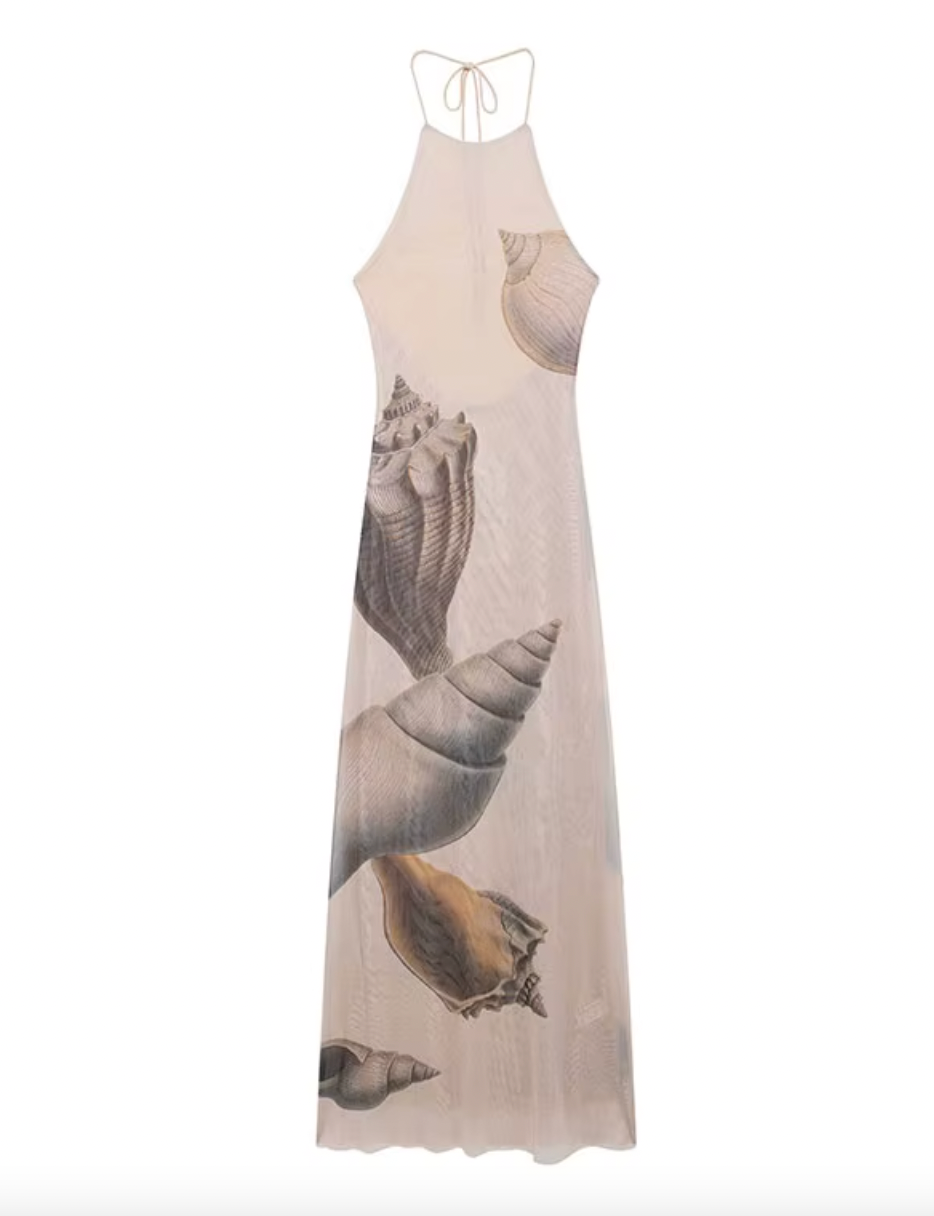 Seashell Print High Neck Bodycon Maxi Dress 4