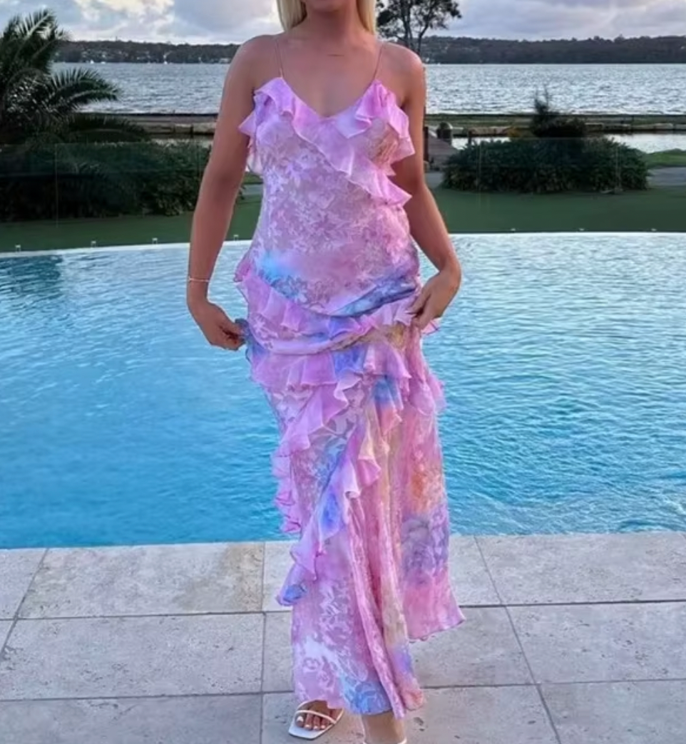 Floral Ruffle Backless Maxi Dress 6