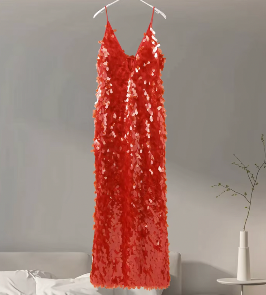 Sequin Deep V-Neck Cut Out Bodycon Maxi Dress 4