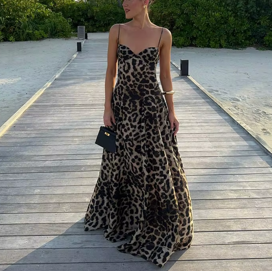 Leopard Print Spaghetti Strap Slip Maxi Dress 2
