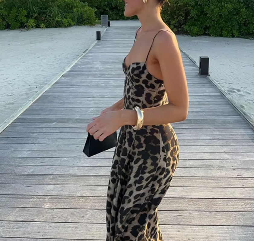 Leopard Print Spaghetti Strap Slip Maxi Dress 3