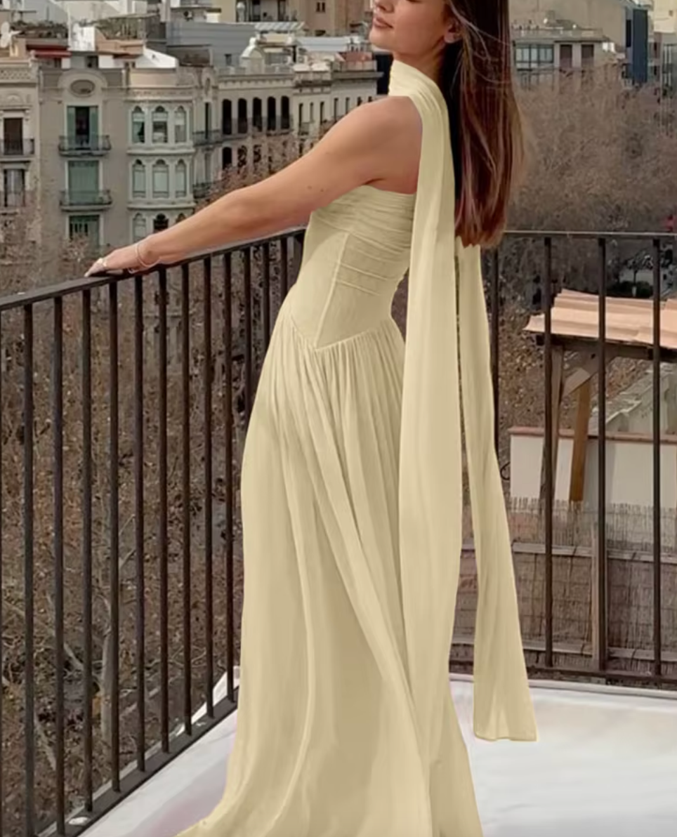 Strapless Sweetheart Ruched Chiffon A-Line Maxi Dress 6