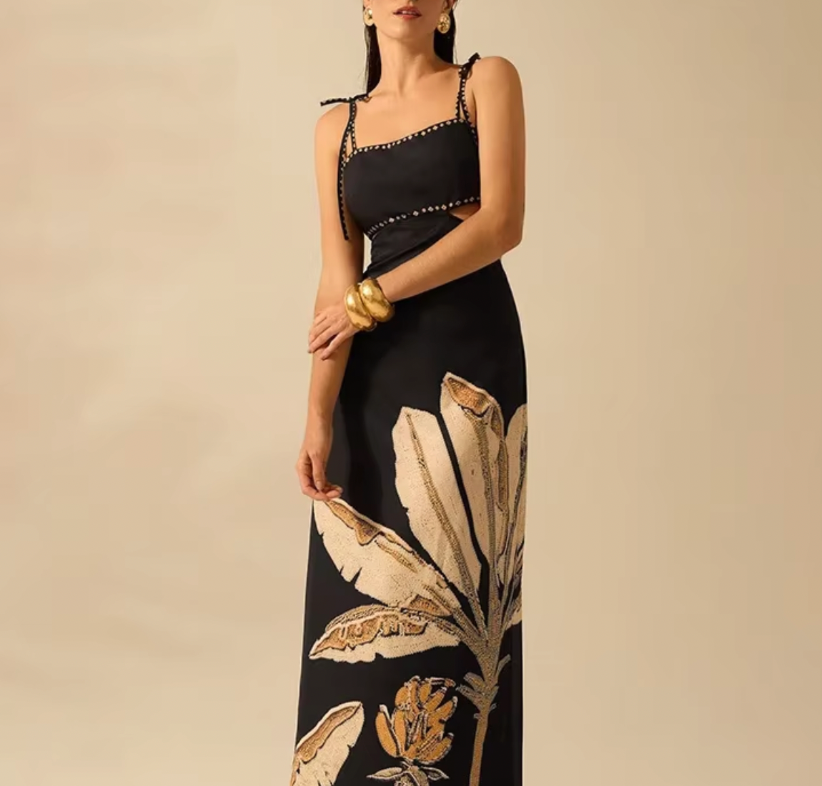 Floral Print Square Neck Cut Out Maxi Dress 4