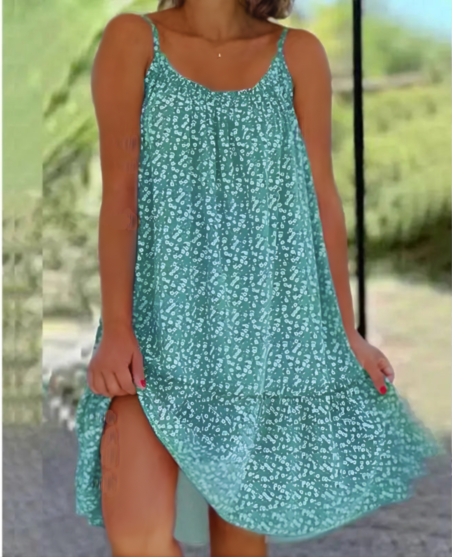 Spaghetti Strap Tiered Ruffle Hem Flowy Mini Summer Dress