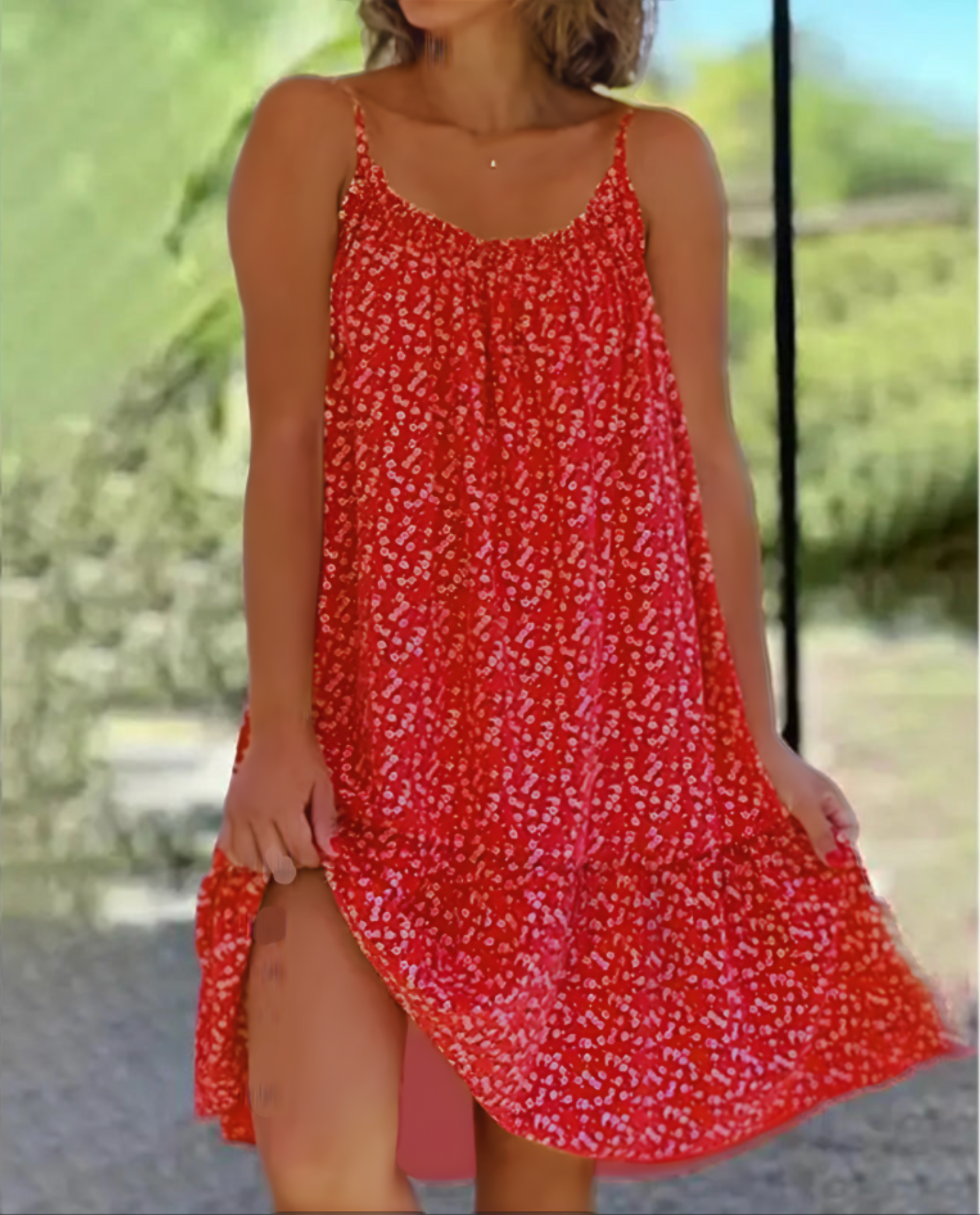 Spaghetti Strap Tiered Ruffle Hem Flowy Mini Summer Dress
