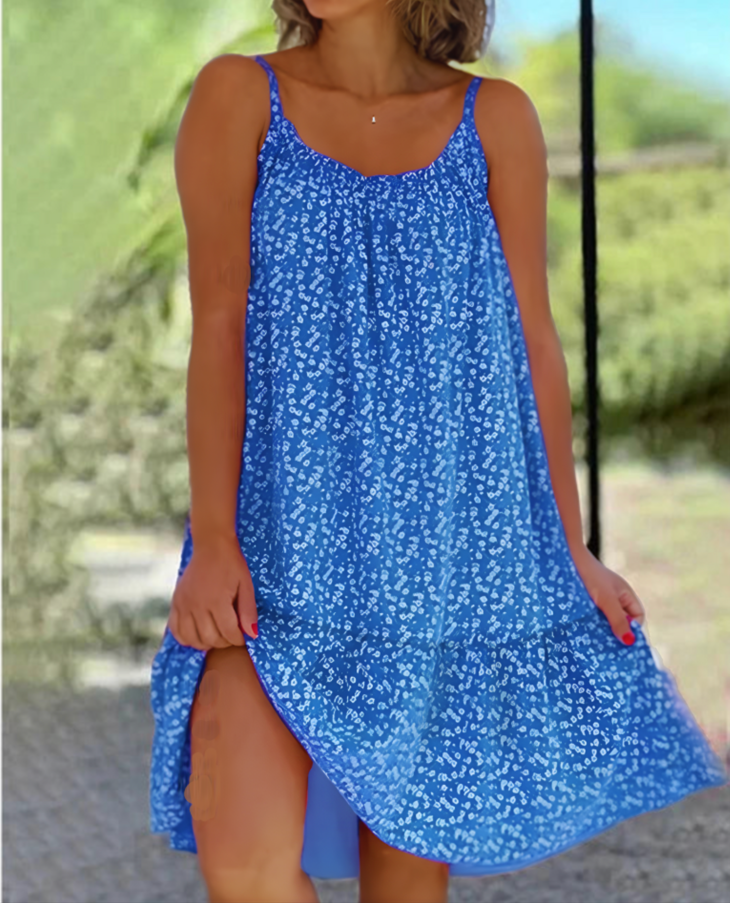 Spaghetti Strap Tiered Ruffle Hem Flowy Mini Summer Dress