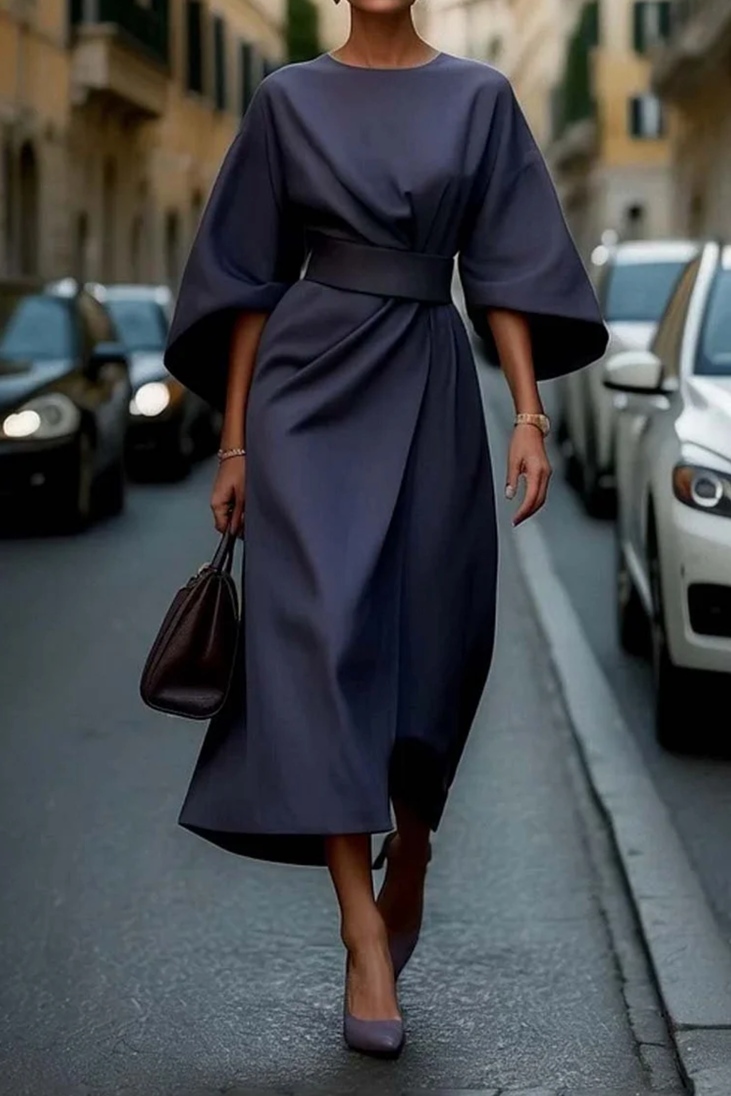 Blair | Luxe Lantern-Sleeve Dress Blue