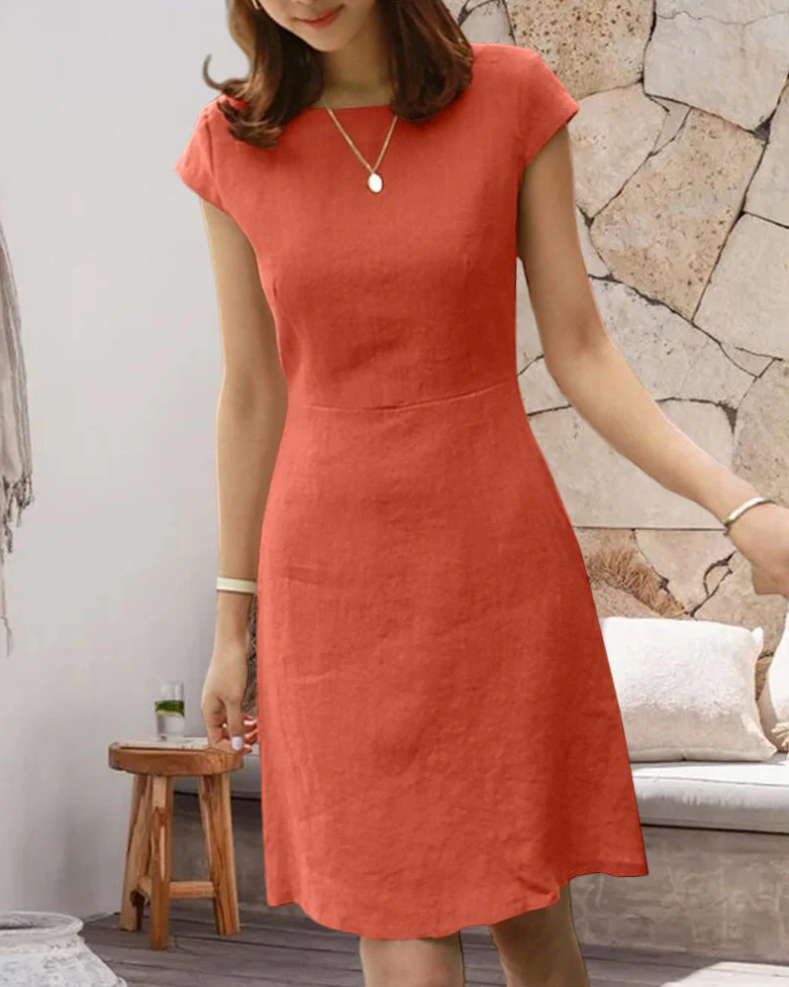 Short Sleeve Crew Neck Fit and Flare A-Line Mini Summer Dress
