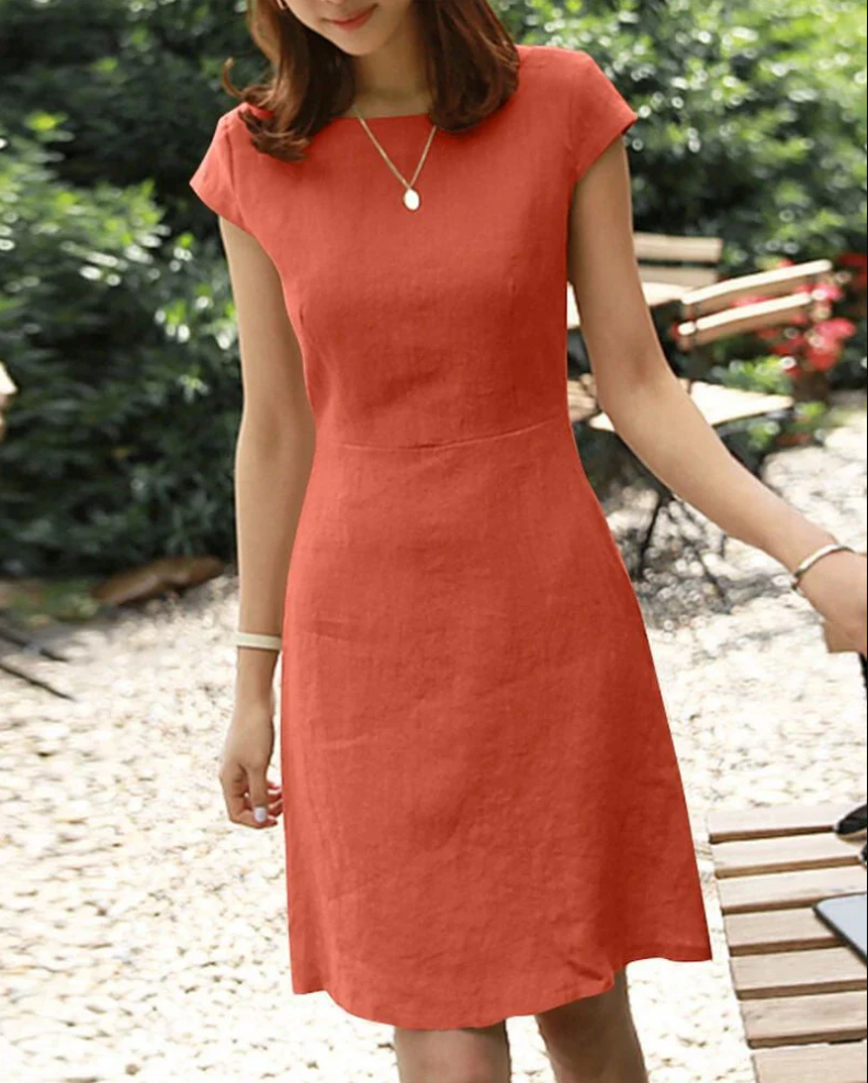 Short Sleeve Crew Neck Fit and Flare A-Line Mini Summer Dress