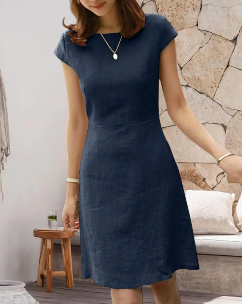 Short Sleeve Crew Neck Fit and Flare A-Line Mini Summer Dress
