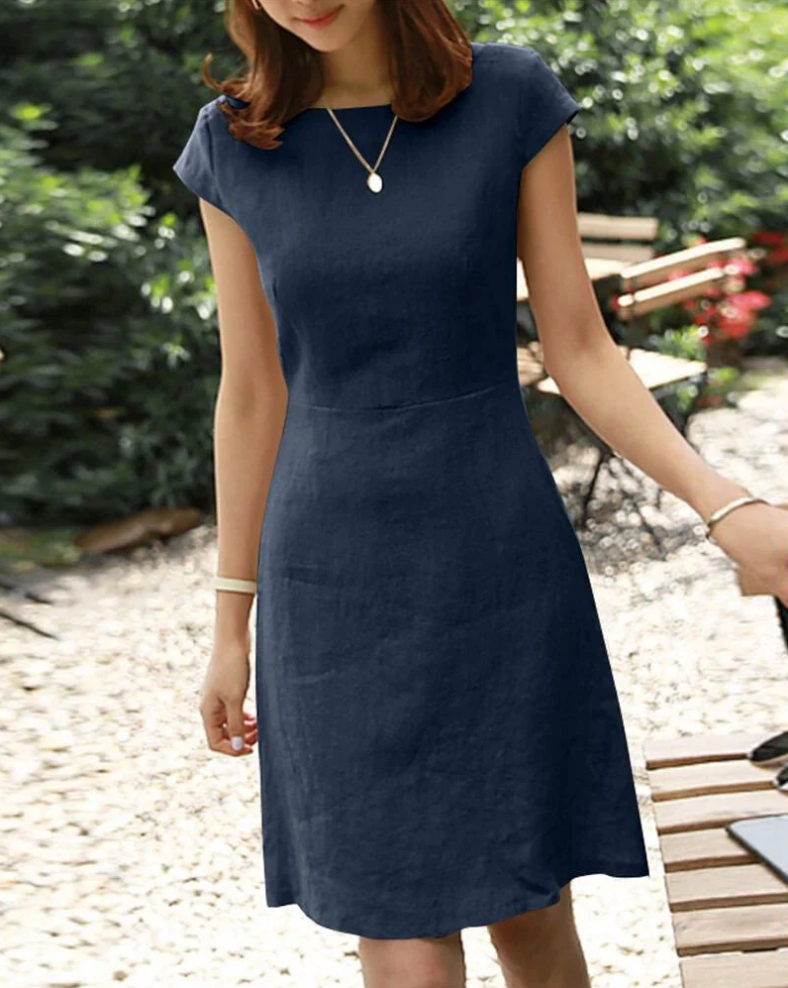 Short Sleeve Crew Neck Fit and Flare A-Line Mini Summer Dress
