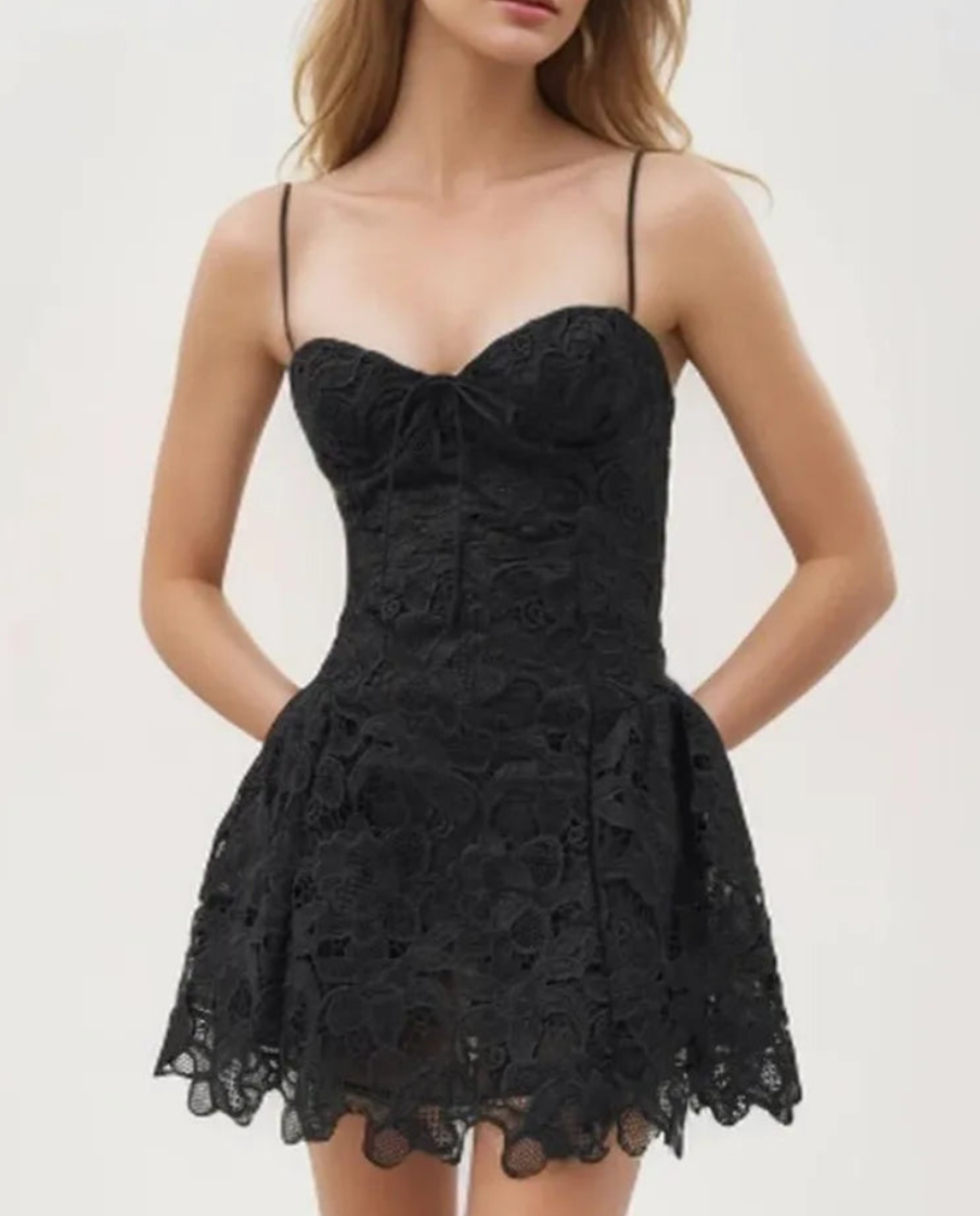 NERINA LACE MINI DRESS Black