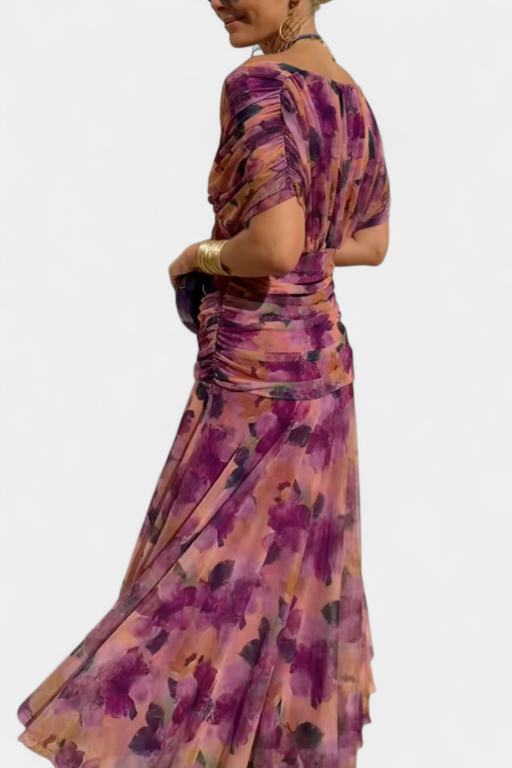 Chiffon Off Shoulder Twist Front Ruched Maxi Dress 7