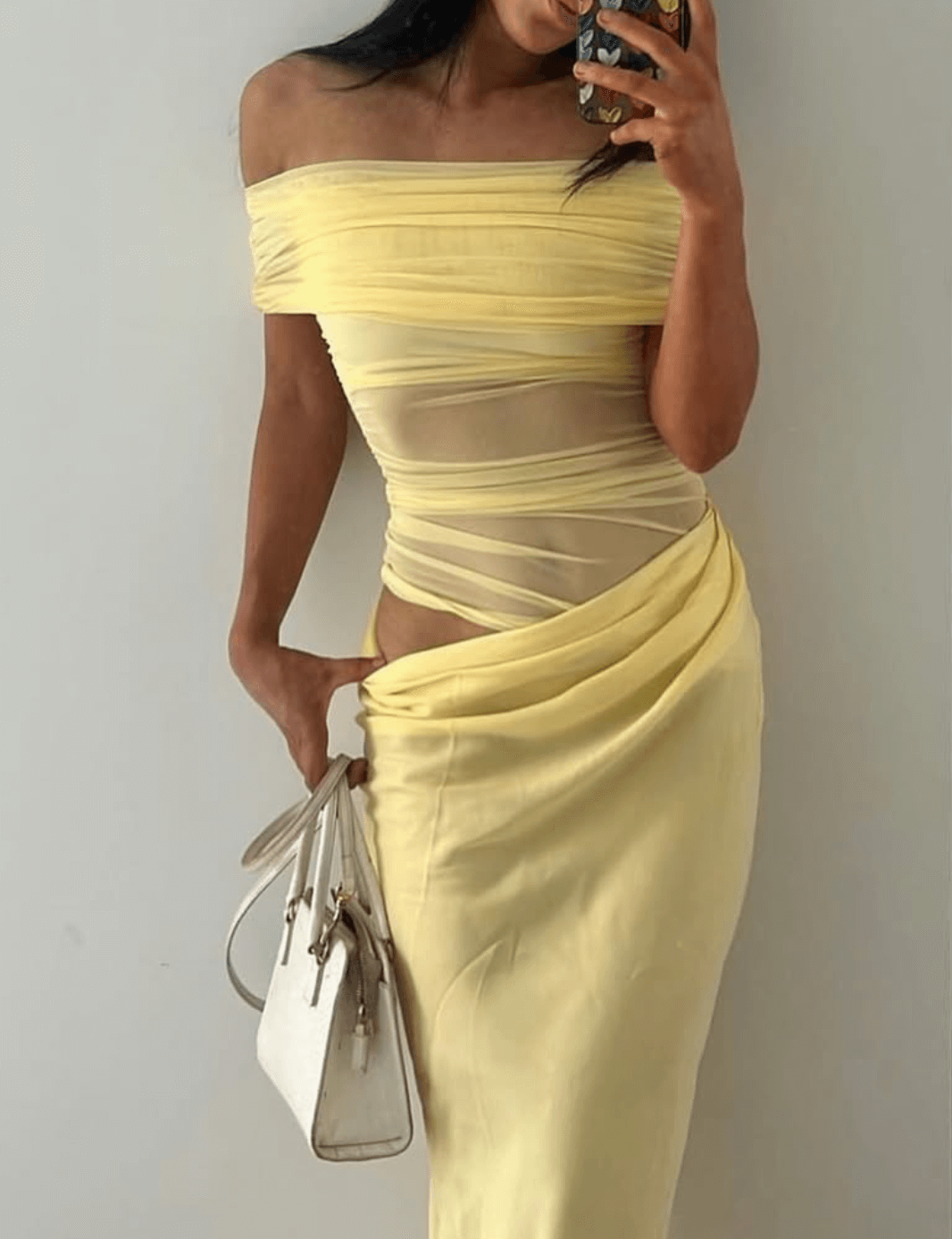 CASSIDY OFF SHOULDER DRESS Yellow