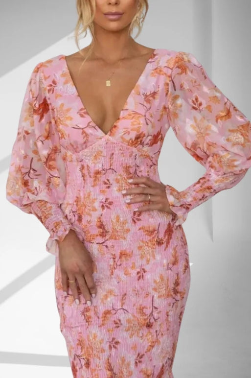 Aria Luxe Bloom Print Midi Dress Elevated Occasion Wear