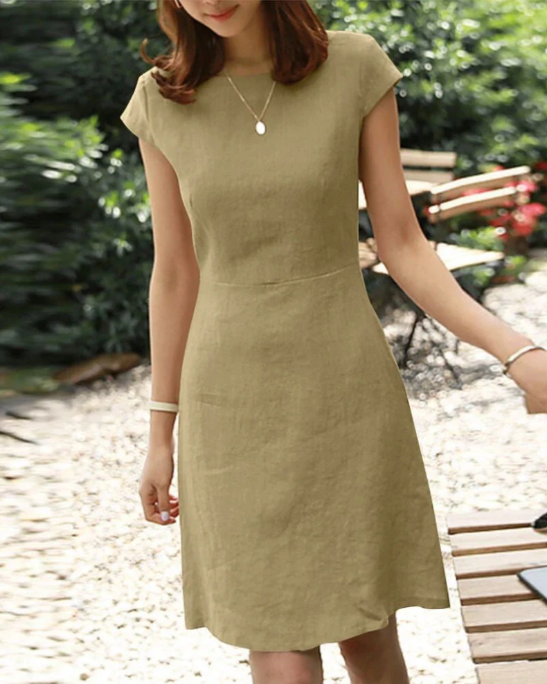 Short Sleeve Crew Neck Fit and Flare A-Line Mini Summer Dress