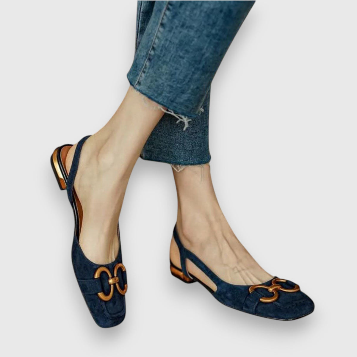 Square Toe Buckle Slingback Flats
