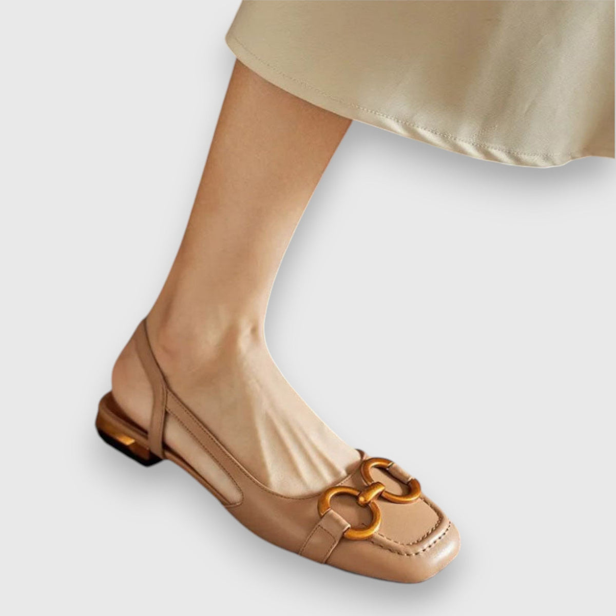 Square Toe Buckle Slingback Flats