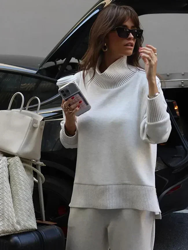 Drop Shoulder Sweatshirt and Wide Leg Pants Two Piece Set