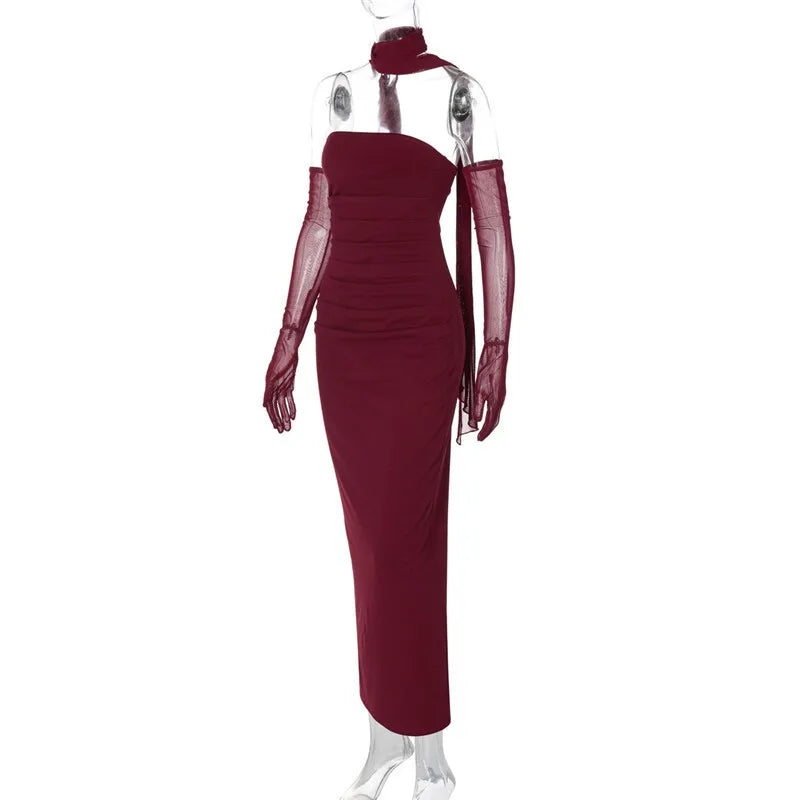 Strapless Ruched Bodycon Maxi Gown